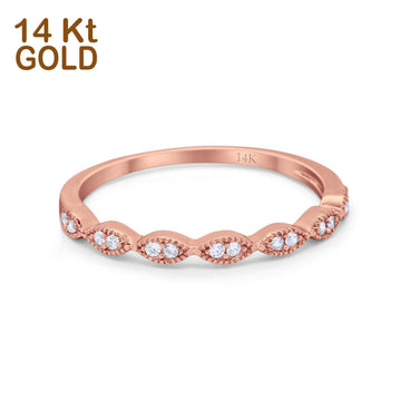 14K Rose Gold Half Eternity Art Deco Wedding Ring Engagement Band Round Simulated CZ Size-7
